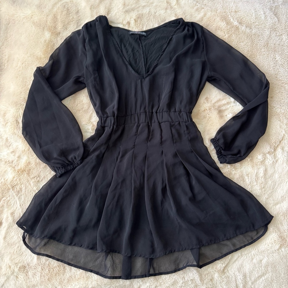 Brandy Melville Black Long-Sleeve V-Neck Chiffon Dress